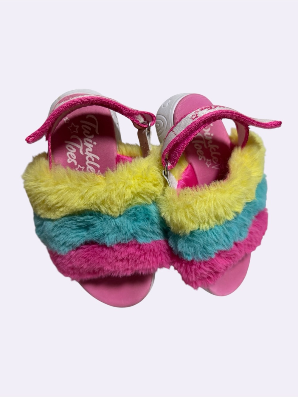 Kids Pink Multi-Color Fuzzy Slide Sandals Toddler Size 10 - Picture 8 of 9